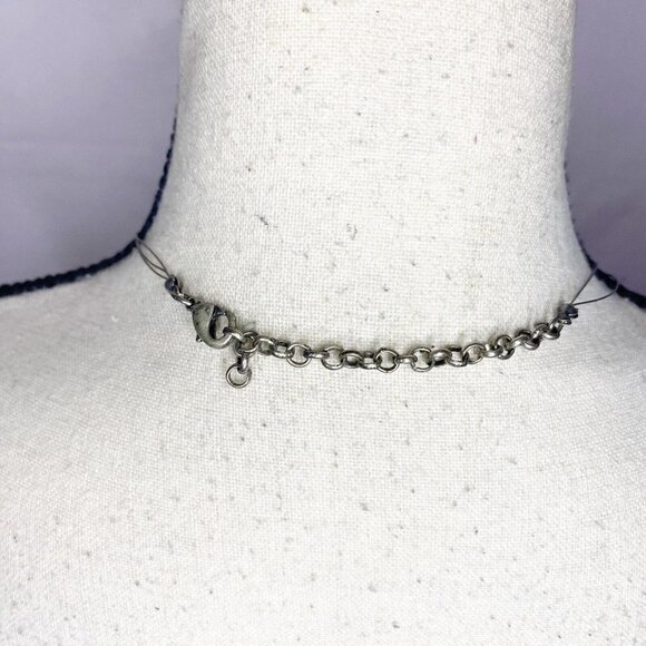 Blue Green Beaded Illusion Necklace Silver Chain 20” Adjustable - Picture 4 of 4